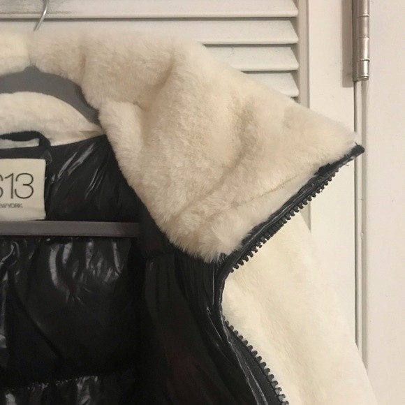 S13 by SAM. Madison Faux Fur Jacket in Cream with Black Puffer Lining, Size L - Picture 13 of 14
